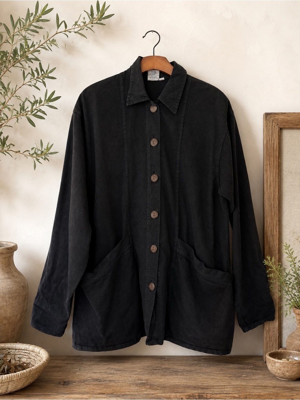 El Huarache Cottons Oversized Black Cotton Artist Chore Jacket Small